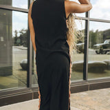 Side Wave Stripes Embellished Side Slit Loose Dress