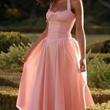 Barbie Pink Backless Halter Midi Dress