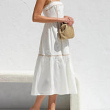 Contrast Color Trim Adjustable Straps Midi Dress