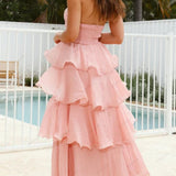 Sexy Chic Strapless Backless Tiered Midi Dress