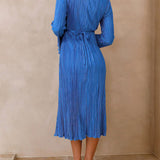 Mountain Vistas Draped Pleated Bell-Sleeve Midi Dress