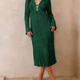 Mountain Vistas Draped Pleated Bell-Sleeve Midi Dress