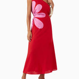 Positioned Floral Print Off-Shoulder Midi Dress