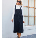 Trendy Denim Pinafore Dress Midi Skirt