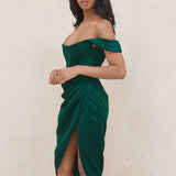 Cap Shoulder Corset Bodycon Midi Dress - Dark Green