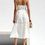 Contrast Color Trim Adjustable Straps Midi Dress