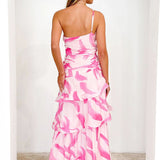 One-Shoulder Strappy Floral Print Dress