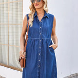 Summer Sleeveless Loose Denim Patchwork Dress