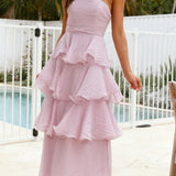Sexy Chic Strapless Backless Tiered Midi Dress