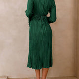 Mountain Vistas Draped Pleated Bell-Sleeve Midi Dress