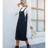 Trendy Denim Pinafore Dress Midi Skirt
