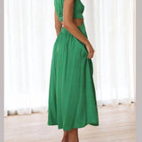Cutout Waist Pocketed Vacation Midi Dress