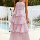 Sexy Chic Strapless Backless Tiered Midi Dress