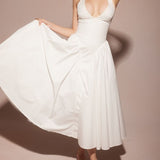 White Cotton Halter Midi Sundress