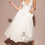 White Cotton Halter Midi Sundress