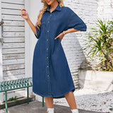 Washed Casual Short-Sleeve Denim Maxi Dress