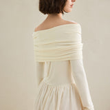 Off-Shoulder Hepburn Style  Midi Dress
