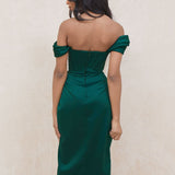 Cap Shoulder Corset Bodycon Midi Dress - Dark Green