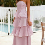 Sexy Chic Strapless Backless Tiered Midi Dress
