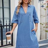 Elegant Loose-Fit V-Neck Midi Dress