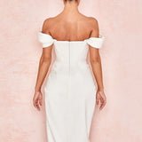Cap Shoulder Corset Bodycon Midi Dress - White