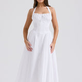 White Backless Halter Midi Dress