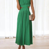 Cutout Waist Pocketed Vacation Midi Dress