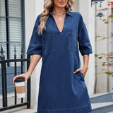 Elegant Loose-Fit V-Neck Midi Dress