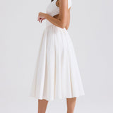 Stylish And Elegant Solid Color Round Neck Backless Sleeveless Midi Dress