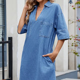 Elegant Loose-Fit V-Neck Midi Dress