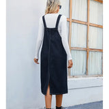 Trendy Denim Pinafore Dress Midi Skirt