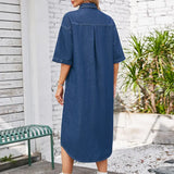Washed Casual Short-Sleeve Denim Maxi Dress