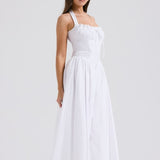 White Backless Halter Midi Dress