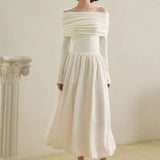 Off-Shoulder Hepburn Style  Midi Dress
