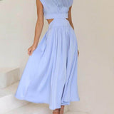 Cutout Waist Pocketed Vacation Midi Dress