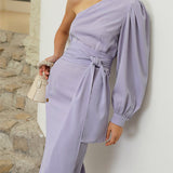 French Inspired Tie-Waist Slit Dress