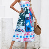 Patchwork Slip Maxi Dress: Abstract Colorful Printed