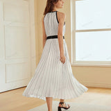 High-End Limited Edition Striped Color-Blocked Sleeveless Dress