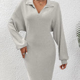 Knit Long-Sleeve V-Neck Bodycon Dress