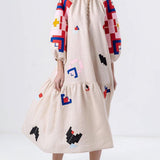Loose Fit Printed Lantern Sleeve Casual Dress