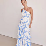 One-Shoulder Strappy Floral Print Dress