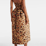 Animal-Print Bustier Midi Dress