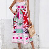 Patchwork Slip Maxi Dress: Abstract Colorful Printed
