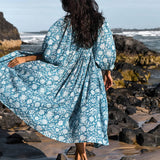 Floral Balloon Sleeve Midi Dress