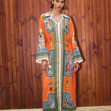 Long-Sleeve Linen Waist Dress