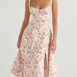 Rose Print Herringbone Slip Dress