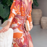 V-Neck Slit Print Dress