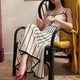 Striped Colorblock Knit Spaghetti Strap Midi Dress