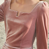 Velvet Square Neck Midi Dress
