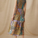 Multicolor Botanical Print Midi Dress
